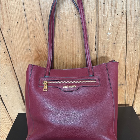 Steve Madden Large Faux Pebbled Leather Tote Crossbody Bag EUC Burgundy/Brown - Picture 15 of 16